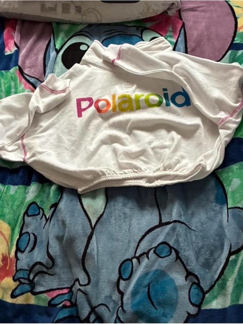 Polaroid White Cropped Sweatshirt with Rainbow Logo